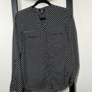 Jones New York Black & White Polka Dot Button-Up Blouse